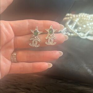 Star Earrings with Green and Silver Accents
